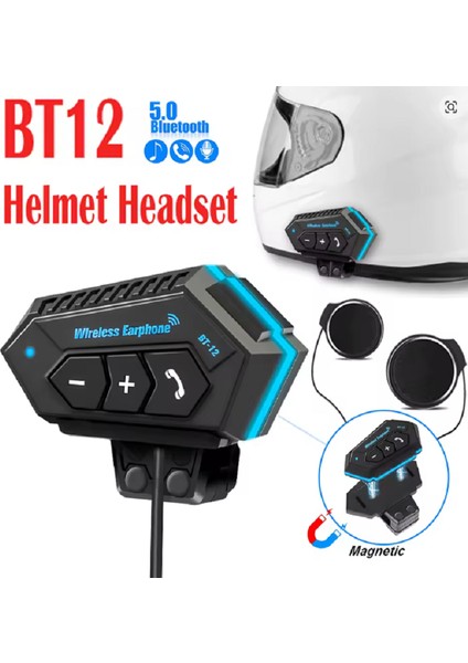 BT12 Bluetooth 5.0 Motorsiklet Interkom Mikrofonlu Kulaklık Kask Bluetooth Kulaklık