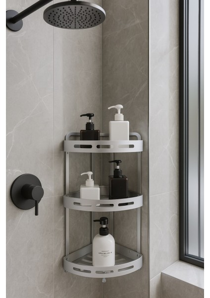 Alüminyum Paslanmaz 3 Katlı Banyo Köşe Rafı Banyo Düzenleyici Organizer