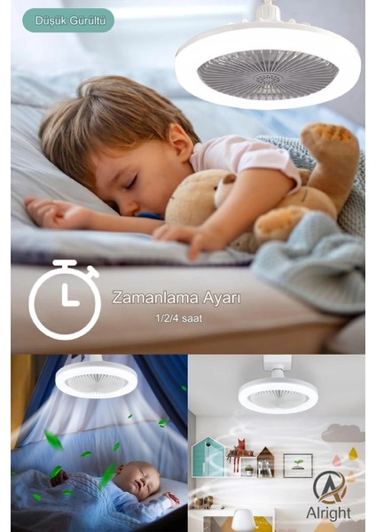 Yeni Nesil E27 Duylu Kumandalı Tavan Vantilatörlü LED Lamba 3 Hız Ayarı ve 3 Renk Ayarı ( Lisinya )