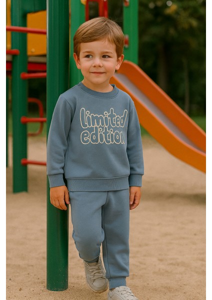 Erkek Çocuk Kışlık Eşofman Takımı Limited Edition Yazılı Pamuklu Üç Iplik Şardonlu Günlük Kombin 2-3-4-5-6 Yaş