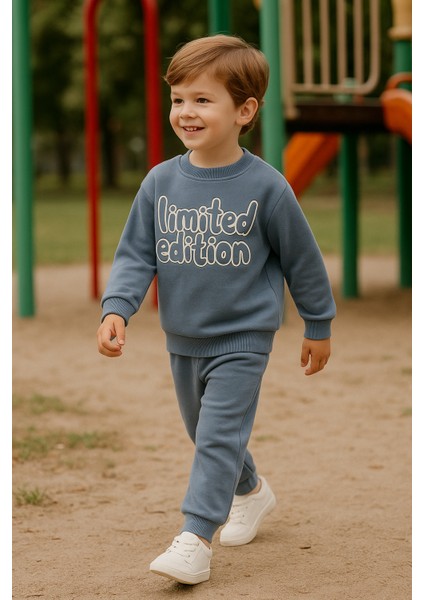 Erkek Çocuk Kışlık Eşofman Takımı Limited Edition Yazılı Pamuklu Üç Iplik Şardonlu Günlük Kombin 2-3-4-5-6 Yaş modelleri