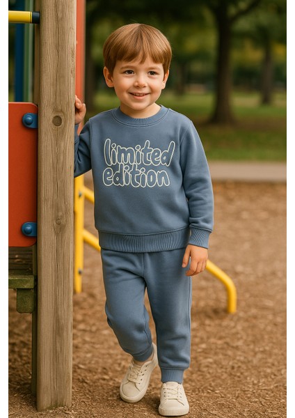 Erkek Çocuk Kışlık Eşofman Takımı Limited Edition Yazılı Pamuklu Üç Iplik Şardonlu Günlük Kombin 2-3-4-5-6 Yaş fırsatları