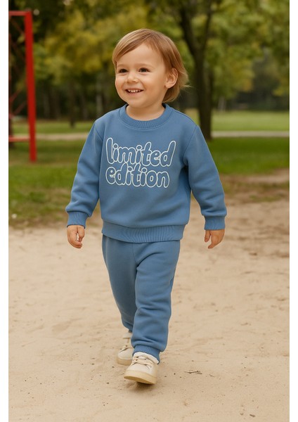 Erkek Çocuk Kışlık Eşofman Takımı Limited Edition Yazılı Pamuklu Üç Iplik Şardonlu Günlük Kombin 2-3-4-5-6 Yaş indirimleri