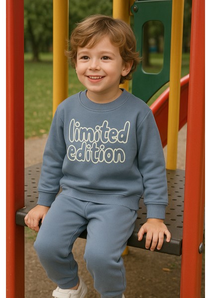 Erkek Çocuk Kışlık Eşofman Takımı Limited Edition Yazılı Pamuklu Üç Iplik Şardonlu Günlük Kombin 2-3-4-5-6 Yaş