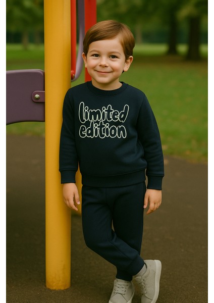 Erkek Çocuk Kışlık Eşofman Takımı Limited Edition Yazılı Pamuklu Üç Iplik Şardonlu Günlük Kombin 2-3-4-5-6 Yaş