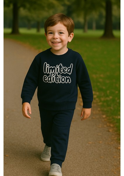 Erkek Çocuk Kışlık Eşofman Takımı Limited Edition Yazılı Pamuklu Üç Iplik Şardonlu Günlük Kombin 2-3-4-5-6 Yaş modelleri