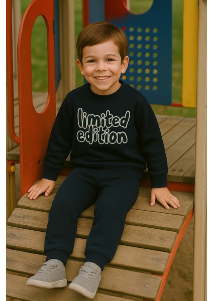 Erkek Çocuk Kışlık Eşofman Takımı Limited Edition Yazılı Pamuklu Üç Iplik Şardonlu Günlük Kombin 2-3-4-5-6 Yaş
