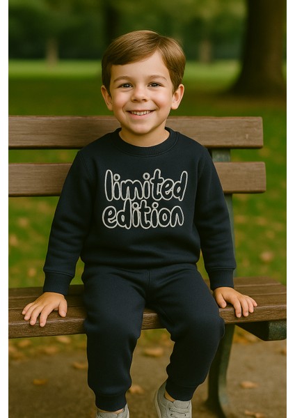 Erkek Çocuk Kışlık Eşofman Takımı Limited Edition Yazılı Pamuklu Üç Iplik Şardonlu Günlük Kombin 2-3-4-5-6 Yaş