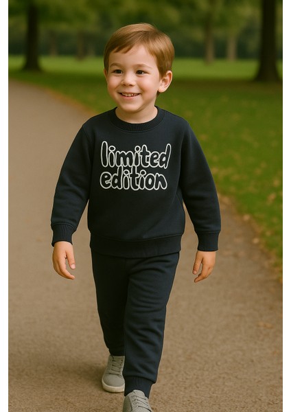 Erkek Çocuk Kışlık Eşofman Takımı Limited Edition Yazılı Pamuklu Üç Iplik Şardonlu Günlük Kombin 2-3-4-5-6 Yaş