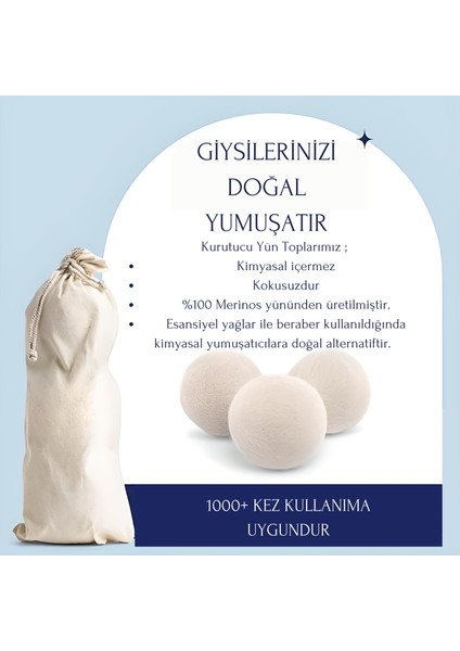 Çamaşır Yün Kurutma Topu ve Koku Seti - Doğal Yumuşatıcı - Kurutma Makinesi Için - 6 Adet - Xl modelleri