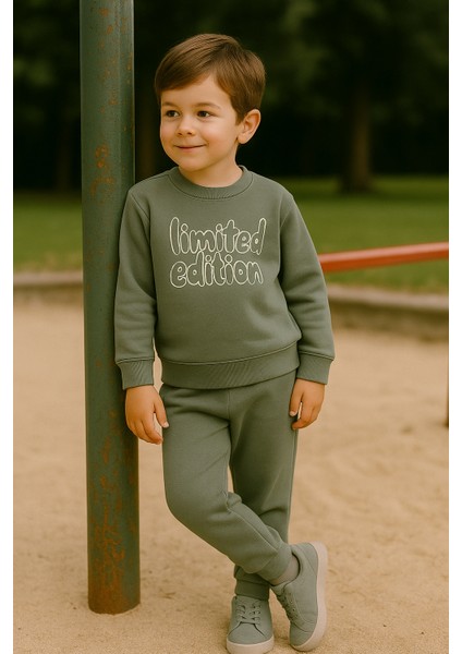 Erkek Çocuk Kışlık Eşofman Takımı Limited Edition Yazılı Pamuklu Üç Iplik Şardonlu Günlük Kombin 2-3-4-5-6 Yaş