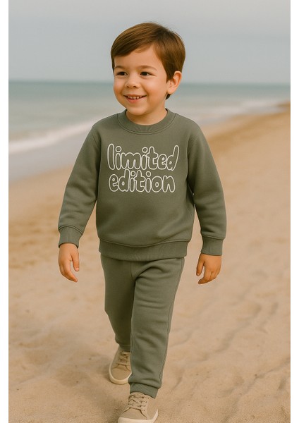 Erkek Çocuk Kışlık Eşofman Takımı Limited Edition Yazılı Pamuklu Üç Iplik Şardonlu Günlük Kombin 2-3-4-5-6 Yaş fırsatları