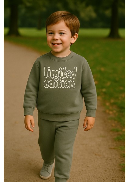 Erkek Çocuk Kışlık Eşofman Takımı Limited Edition Yazılı Pamuklu Üç Iplik Şardonlu Günlük Kombin 2-3-4-5-6 Yaş indirimleri