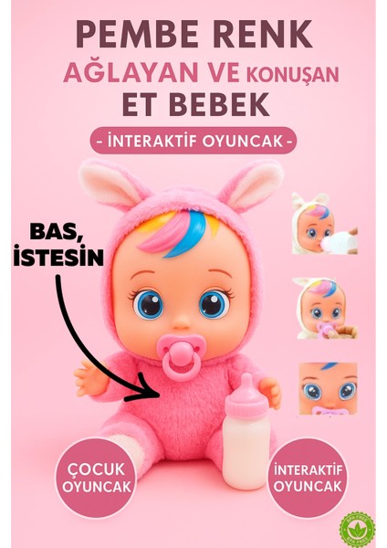 Pembe Kız Ağlayan ve Konuşan Et Bebek Interaktif Isteklerini Yerine Getir Bebek