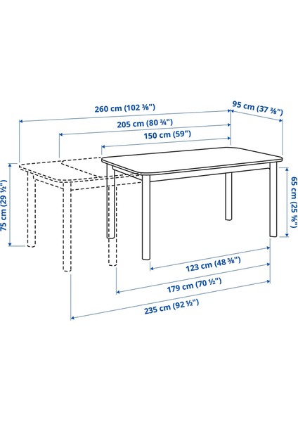 Strandtorp Açılır Yemek Masası Beyaz 4 10 Kişilik 150 / 205 / 260 x 95 Cm fiyatları