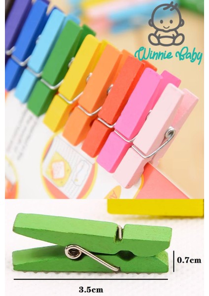 50 Adet Renkli Ahşap Mandal 3,5 cm Fotoğraf Asmalık Dekoratif Süsleme Mini Mandal Seti