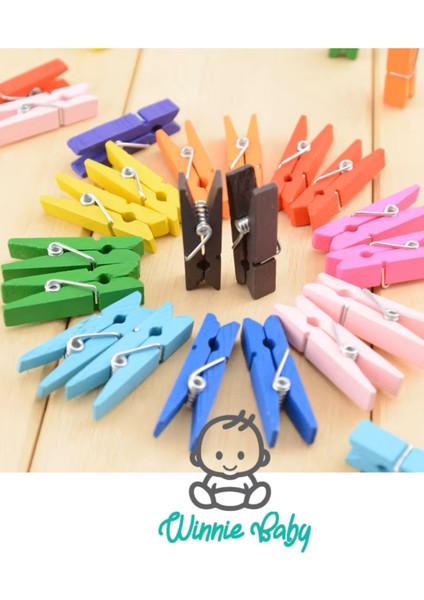 50 Adet Renkli Ahşap Mandal 3,5 cm Fotoğraf Asmalık Dekoratif Süsleme Mini Mandal Seti modelleri