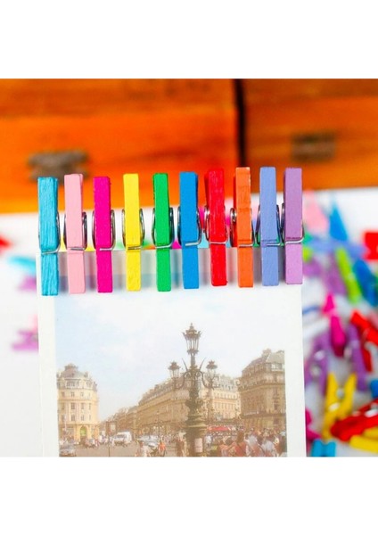 50 Adet Renkli Ahşap Mandal 3,5 cm Fotoğraf Asmalık Dekoratif Süsleme Mini Mandal Seti fırsatları