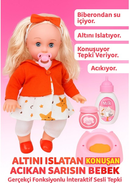 Altını Islatan Konuşan Acıkan Sarışın Bebek Gerçekçi Fonksiyonlu Interaktif Sesli Tepki