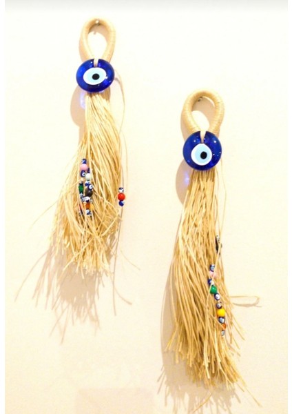 Ikili Nazar Boncuklu Deniz Süpürgesi Duvar Bahçe Balkon Süsü Ev Dekor Hediyelik Eşya