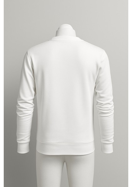 Yüksek Kaliteli Standart Fit Normal Kesim 3 Iplik Bisiklet Yaka Pamuklu Knz Beyaz Sweatshirt