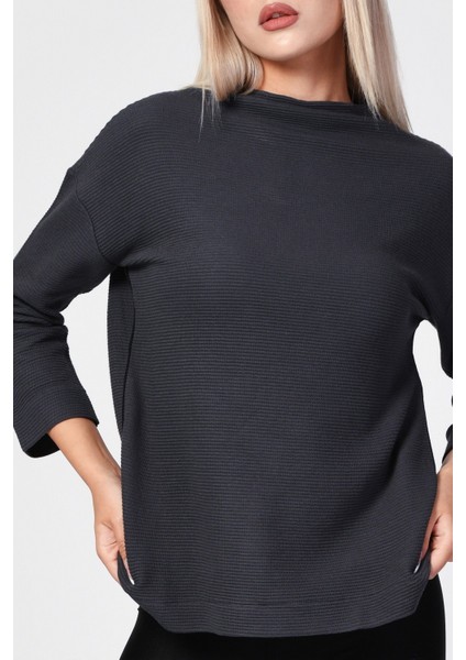 Düşük Omuzlu Oversize Bluz - Antrasit Siyah - 40 modelleri