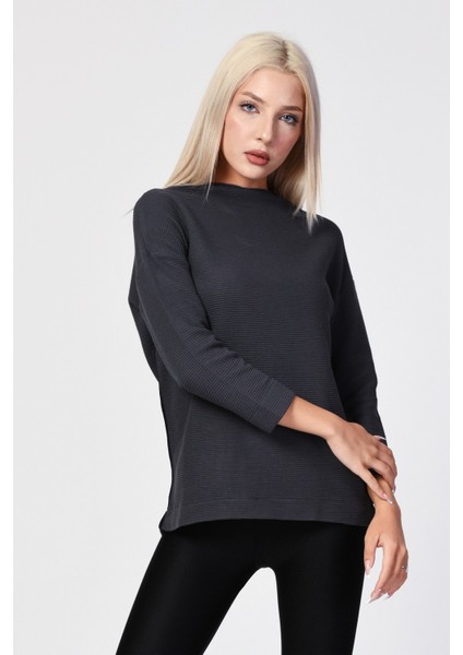 Düşük Omuzlu Oversize Bluz - Antrasit Siyah - 40 fırsatları