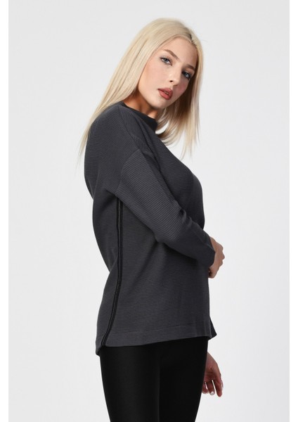 Düşük Omuzlu Oversize Bluz - Antrasit Siyah - 40 indirimleri