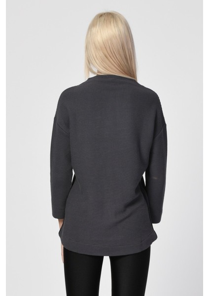 Düşük Omuzlu Oversize Bluz - Antrasit Siyah - 40