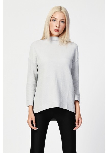 Düşük Omuzlu Oversize Bluz - Silver Silver - 38