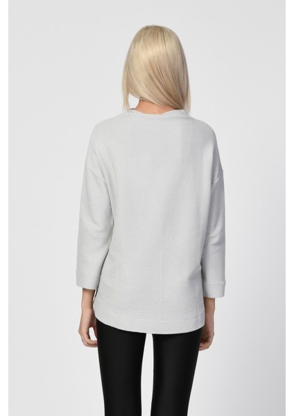 Düşük Omuzlu Oversize Bluz - Silver Silver - 38