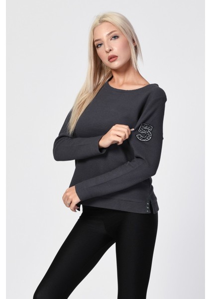 Bisiklet Yaka Bluz - Antrasit Siyah - 36
