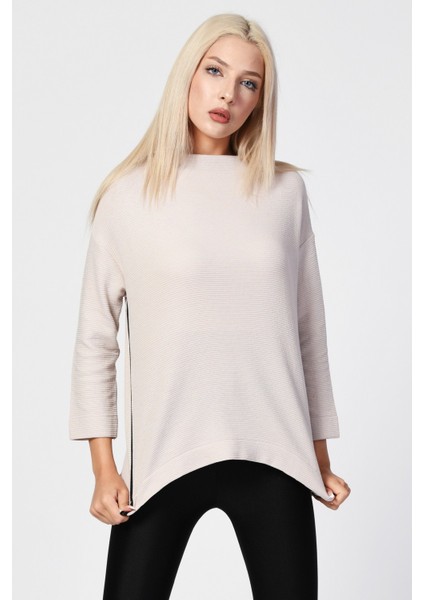 Düşük Omuzlu Oversize Bluz - Bej Bej - 34