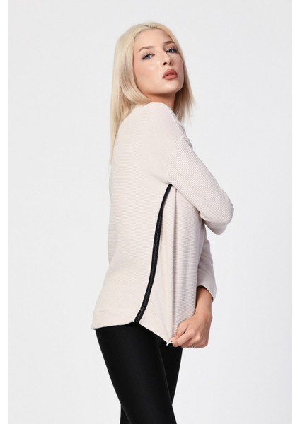 Düşük Omuzlu Oversize Bluz - Bej Bej - 34