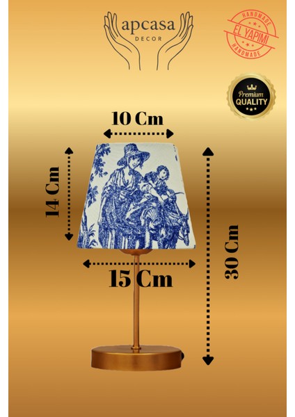 Vintage Mini Toile De Jouy Abajur Fransız Desen Gold Metal Kablolu Ayak Mavi Başlık Masa Lambası fiyatları