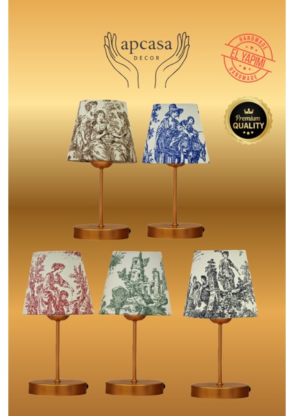 Vintage Mini Toile De Jouy Abajur Fransız Desen Gold Metal Kablolu Ayak Mavi Başlık Masa Lambası modelleri