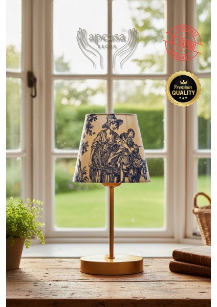 Vintage Mini Toile De Jouy Abajur Fransız Desen Gold Metal Kablolu Ayak Mavi Başlık Masa Lambası fırsatları