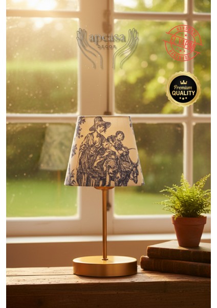 Vintage Mini Toile De Jouy Abajur Fransız Desen Gold Metal Kablolu Ayak Mavi Başlık Masa Lambası indirimleri