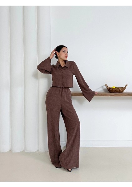 Gömlek Yaka Kaplama Düğmeli Takım Kahve ST265866 fiyatları