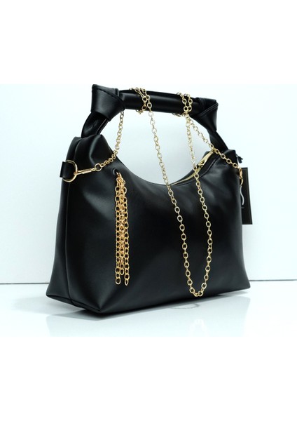 Zincir ve Düğüm Detaylı Deri Çanta-Siyah fiyatları