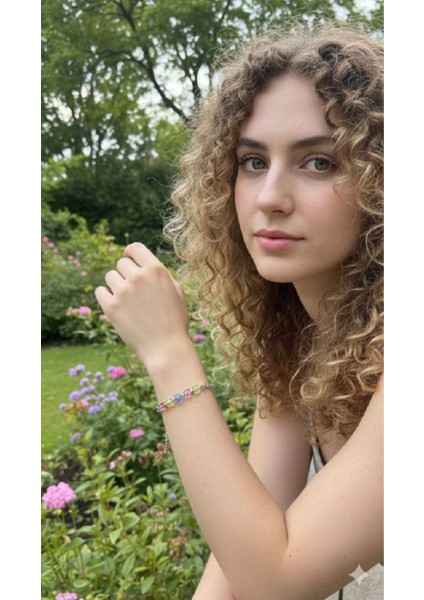 Kadın 5 Renk Gözlü Bileklik Gold Zincir