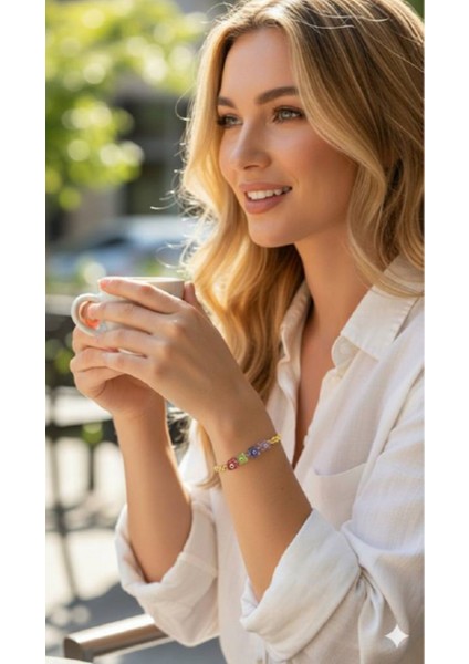 Kadın 5 Renk Gözlü Bileklik Gold Zincir fiyatları