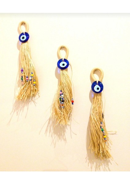 Nazar Boncuklu Üçlü Deniz Süpürgesi Duvar Bahçe Balkon Süsü Ev Dekor Hediyelik Eşya