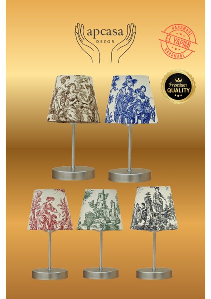 Vintage Mini Toile De Jouy Abajur Fransız Desen Gri Metal Kablolu Ayak Kırmızı Başlık Masa Lambası modelleri