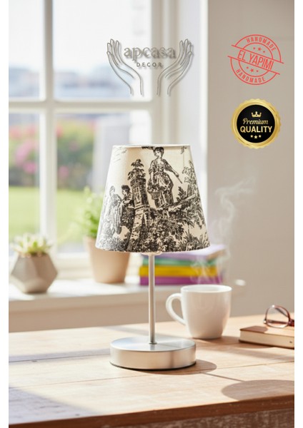 Vintage Mini Toile De Jouy Abajur Fransız Desen Gri Metal Kablolu Ayak Siyah Başlık Masa Lambası fırsatları