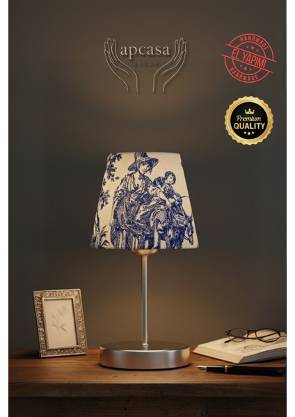 Vintage Mini Toile De Jouy Abajur Fransız Desen Gri Metal Kablolu Ayak Mavi Başlık Masa Lambası fırsatları