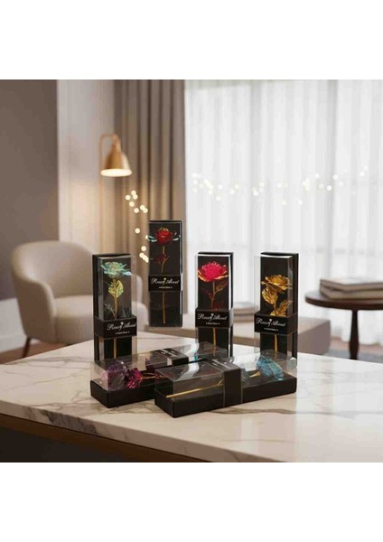 Sonsuzluk Gülü Özel Kutulu LED Işıklı Hediyelik Eşya Dekoratif Romantik Yapay Gül 1 Adet Renkli Çiçek Sevgiliye Sürpriz Hediye indirimleri