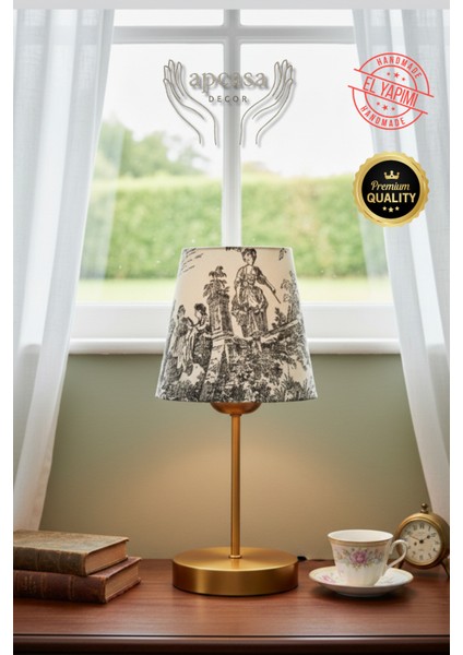 Vintage Mini Toile De Jouy Abajur Fransız Desen Gold Metal Kablolu Ayak Siyah Başlık Masa Lambası indirimleri