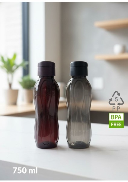 2’li Suluk Seti PP-5 Bpa Free Akıtmaz-Kokusuz Ofis-Spor-Okul Matarası Siyah Bordo 750 ml modelleri