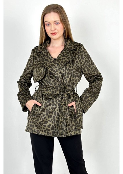 Zr Model Leopar Desenli Süet Cepli ve Kemerli Trençkot fiyatları